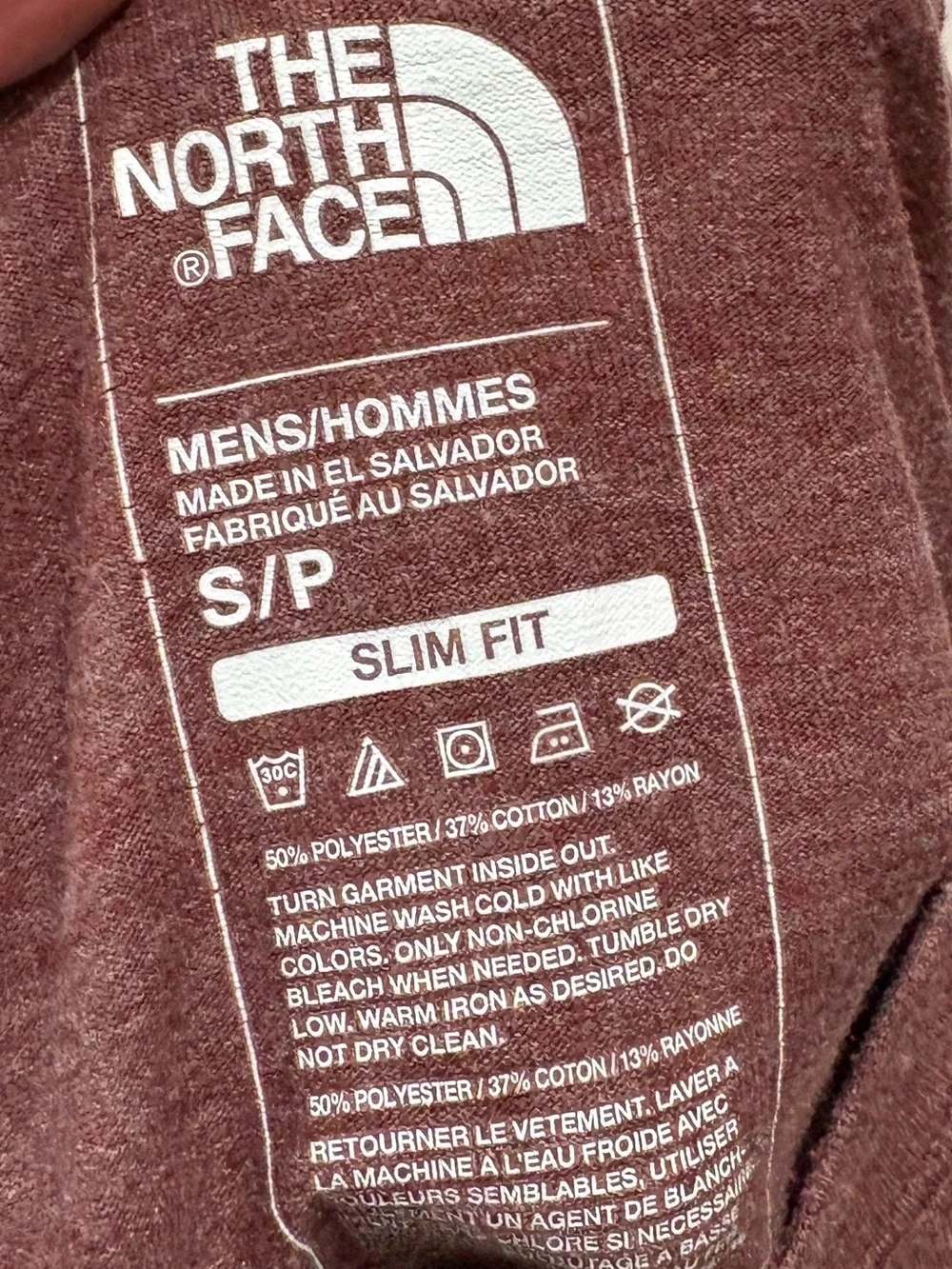 The North Face Men’s Short Sleeve Tee “Get Lost” Heather Maroon, Size S Slim Fit